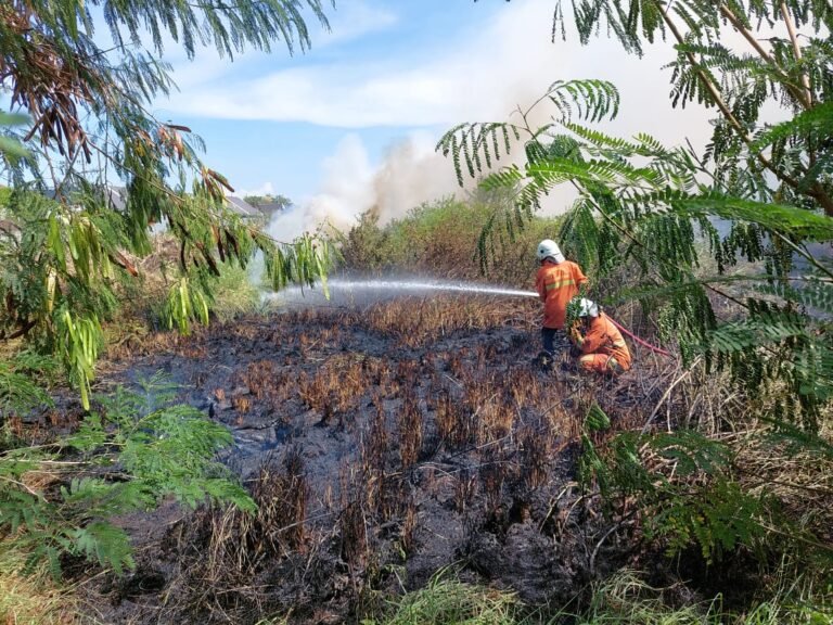 Lahan Kosong Terbakar Polsek Gunung Anyar Dan PMK Lakukan Pemadaman