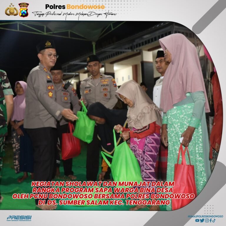 Polres Bondowoso Bersama PCNU Menggelar Sholawat dan Munajat dalam Rangka Sapa Warga Bina Desa