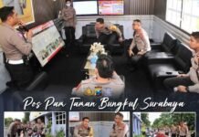 Kasat Lantas Surabaya Sambut Kunker Pamatwil Korlantas Polri di Pos Pam Taman Bungkul