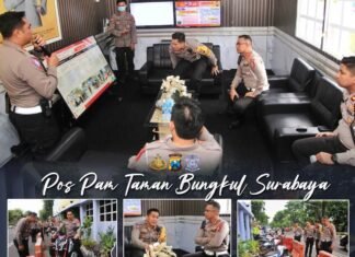Kasat Lantas Surabaya Sambut Kunker Pamatwil Korlantas Polri di Pos Pam Taman Bungkul