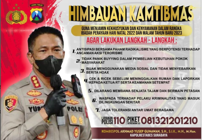 Menyambut Perayaan Nataru 2023, Kapolrestabes Surabaya Sampaikan Himbauan Kepada Warga