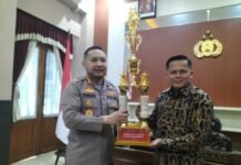 Kapolres Kediri Kota Serahkan Lansung Piala Juara Lomba Satkamling