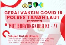 Sambut Hari Ulang Tahun Bhayanagkara Ke 77 Polres Tanah Laut Gelar Gerai Vaksin Covid 19