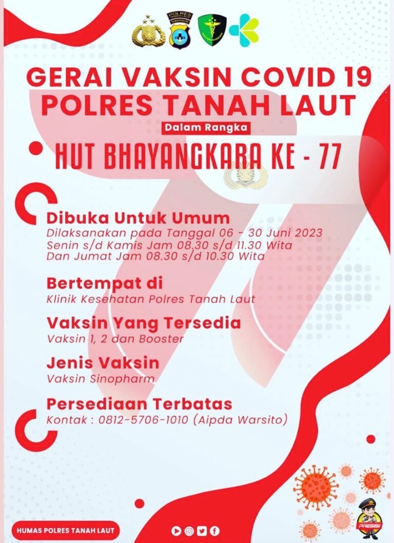 Sambut Hari Ulang Tahun Bhayanagkara Ke 77 Polres Tanah Laut Gelar Gerai Vaksin Covid 19