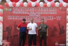 Sambut Hari Bhayangkara Ke 77 Polres Tanah Laut Gelar Olahraga Bersama TNI Dan Forkopimda