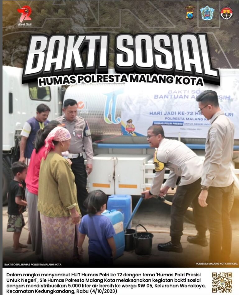 Peringati HUT Humas Polri ke-72, Polresta Malang Kota Salurkan Bantuan Air Bersih