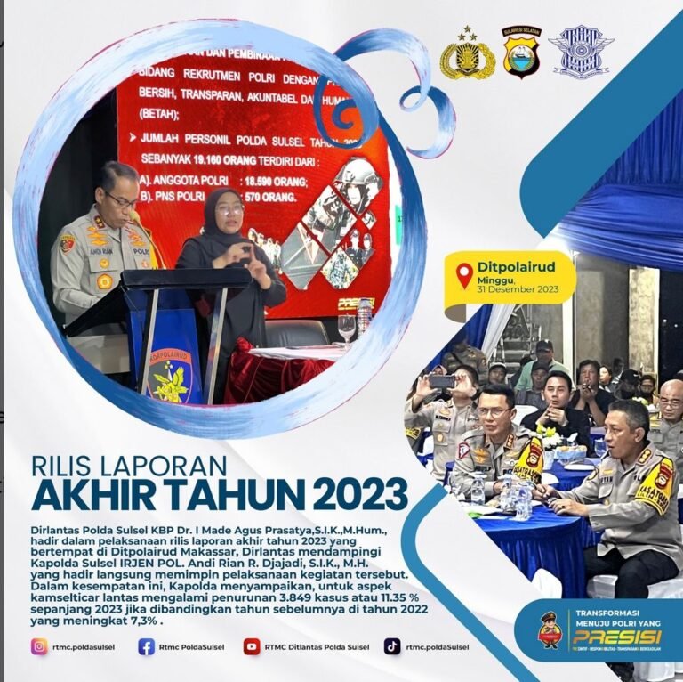 Rilis Akhir Tahun 2023 Kapolda Sulsel, Aspek Kamseltibcar Lantas Alami Penurunan Kasus