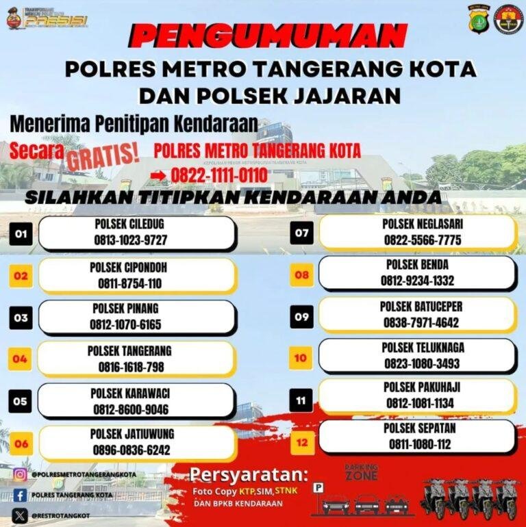 Polres Metro Tangerang Kota Buka Layanan Penitipan Kendaraan Bermotor Gratis Selama Musim Mudik Lebaran