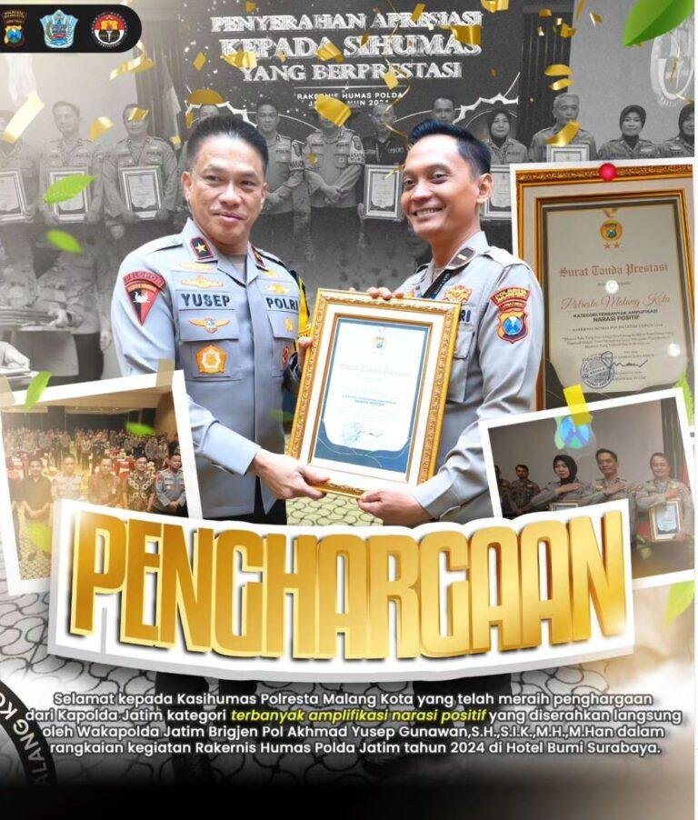 Humas Polresta Malang Kota Raih Penghargaan dari Polda Jatim