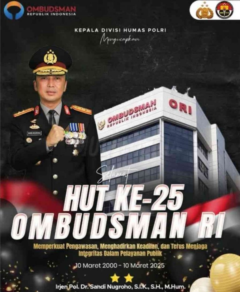 Pesan Irjen Pol Sandi Nugroho Ajak Penguatan Pengawasan Dan Integritas Dalam Pelayanan Publik Dalam HUT Ke-25 Ombudsman RI